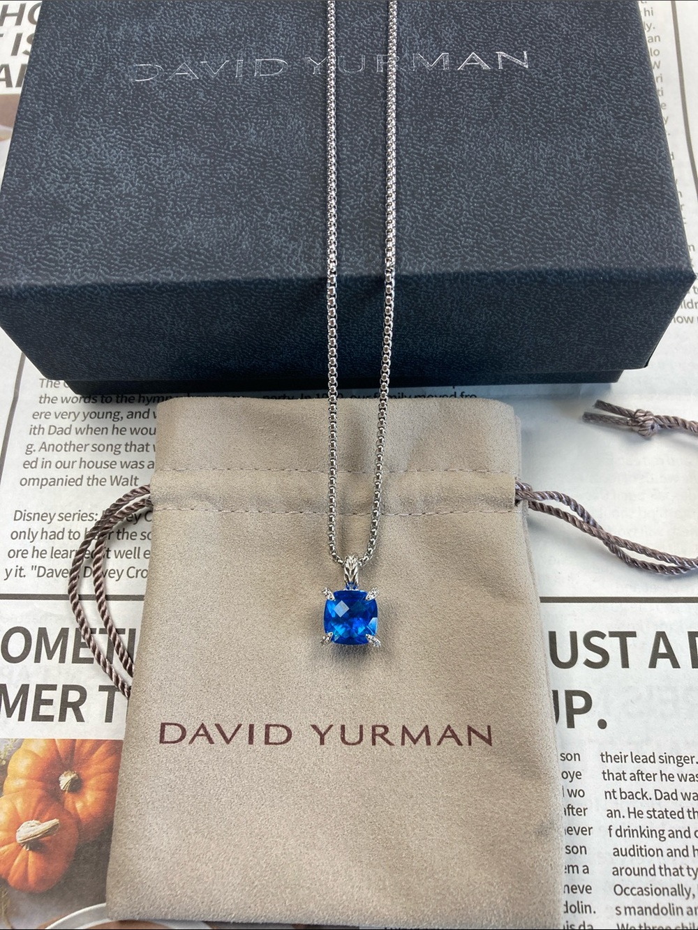 David Yurman Blue Cushion-Cut Topaz Pendant Necklace in Sterling Tone